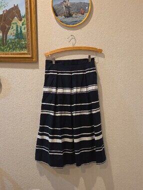 Ann Taylor Navy and White Striped Midi Skirt